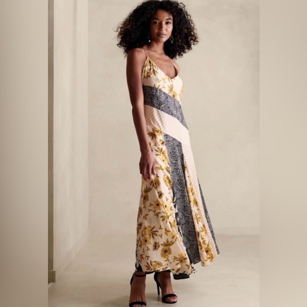 Banana republic women's xl assymetrical hem maxi dress patchwork mixed media